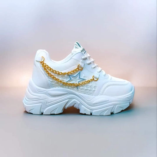 Ladies Side Star Double Chain High Sole Sneaker